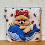 ふんわりファスナーポーチ、16(ワッペンポメラニアンちゃんパネル)②