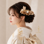 Hanaichige髪飾り　ゴールド　金箔プレゼント　袴　卒業式　袴ヘアパーツ　振袖　成人式　ヘアドレス　ヘアパーツ　プリザーブドフラワー　ドライフラワーフラワー　金箔　水引