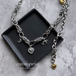 再販売 no.1 【 Bicolor Playful Motif Necklace 】　サージカルステンレス　錆びにくい　チェーンネックレス　ウィメンズ　カシオペア　バイカラー　月　虎　ハート