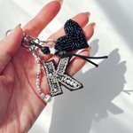 ビーズ刺繍 イニシャルチャームセット【Noir】　バッグチャーム　キーホルダー　スマホチャーム　キーリング