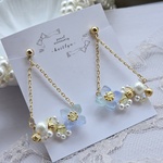 【みずいろ】あじさいモチーフのブランコイヤリング/ピアス ◌˳𓇬　パールアクセサリー　フラワーモチーフ　紫陽花モチーフ　あじさいモチーフ　コットンパール　チェコガラスビーズ　お呼ばれにも