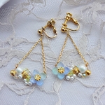 【みずいろ】あじさいモチーフのブランコイヤリング/ピアス ◌˳𓇬　パールアクセサリー　フラワーモチーフ　紫陽花モチーフ　あじさいモチーフ　コットンパール　チェコガラスビーズ　お呼ばれにも