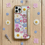 iPhoneクリア手帳型ケース＊お花畑＊押し花スマホケース