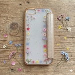 iPhoneクリア手帳型ケース＊カラフル小花＊押し花スマホケース