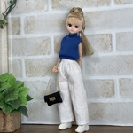 NO,644リカちゃん服　【単品】　白いコットンリネン　ウエストギャザー　夏のオシャレパンツ　リアルクローズ