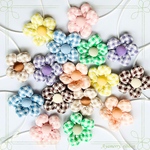 🌼チェックフラワーのチョーカー🩷  ＊カラーおまかせ10本（1セット）＊　トリミングチョーカー　犬猫用　ペットアクセサリー　トリミングリボン　犬チョーカー