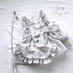 new チェック柄  フリルロンパース/ギンガム/お名入れ/スタイ/ワンピース仕様   Baby　70/80/90  御出産祝い  刺繍