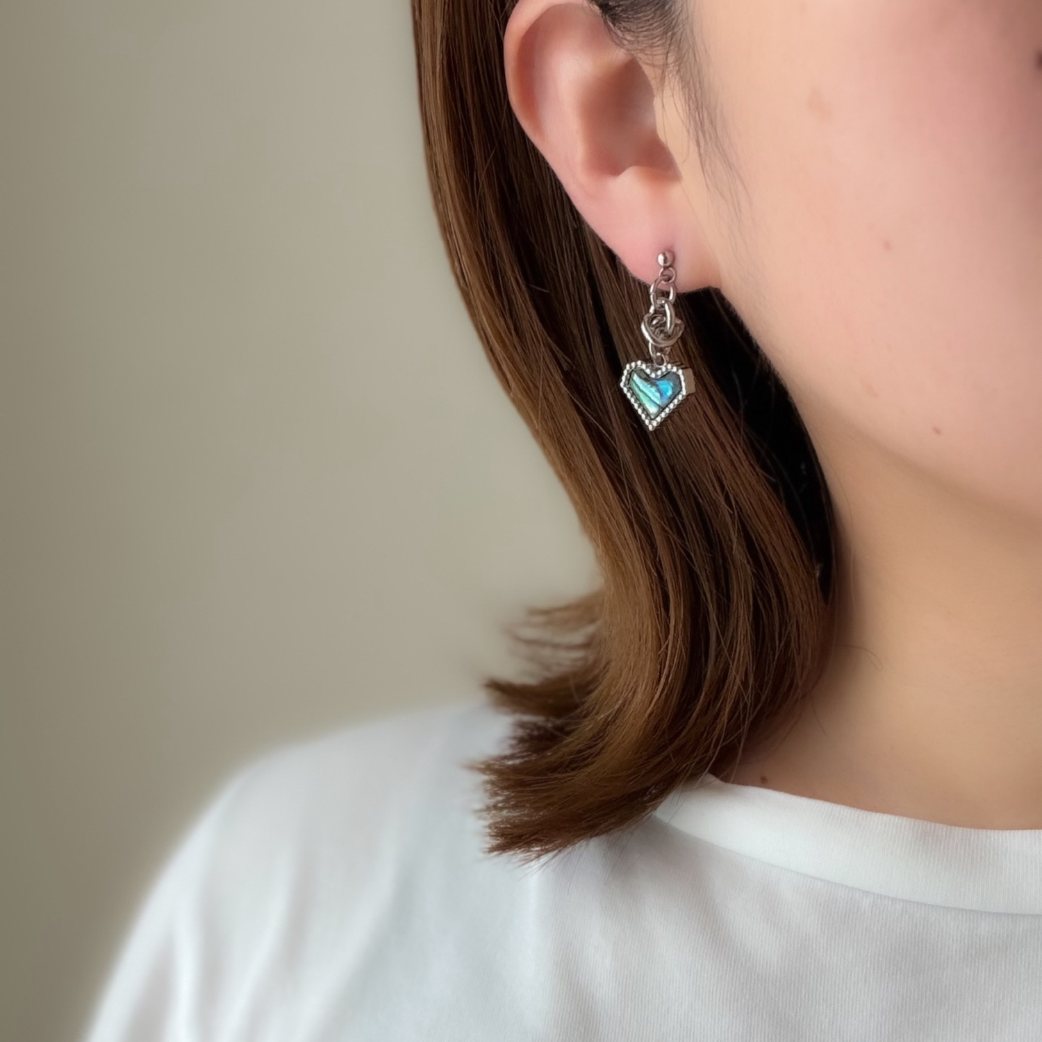 人気！アバロンシェルハートピアス♡金属アレルギー対応|グリーン