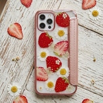 クリア手帳型ケース＊いちごとノースポールの押し花スマホケース