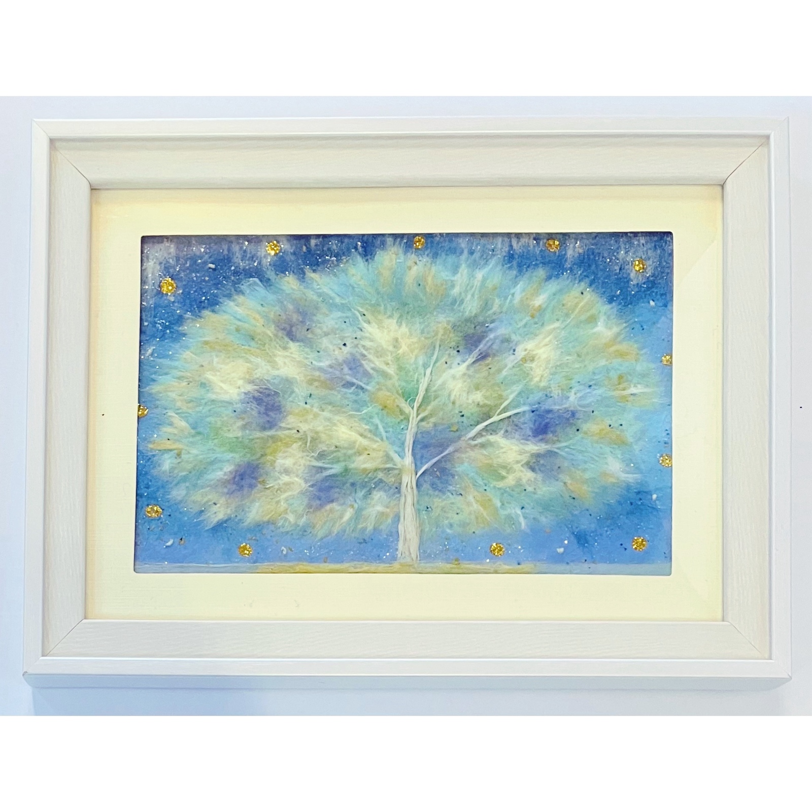 和紙ちぎり絵『四季彩の丘の花畑』サムホールサイズ原画 - 和紙ちぎり