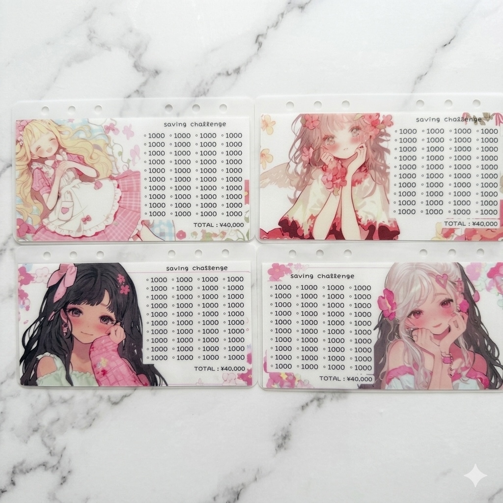 Savingリフィル4枚！girl① バインダー貯金 - catsp3333 | minne byGMO