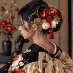 ≪グレー×赤×白≫のお色合わせが　”粋”　を感じさせる髪飾り