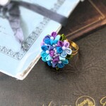 ❁紫陽花カラーリング大人かわいいつまみ細工アクセサリー❁和装・着物・浴衣・フリーサイズリング◇送料込み◇