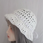 ラメ糸輝く透かし編みの麦わら帽子 straw hat 008  ストローハット 大人用