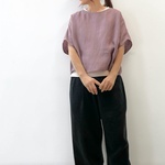 リネン コンパクトプルオーバー。アッシュモーブ。リネンTシャツ【即納】
