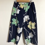 綿　浴衣　ペグトップパンツ　着物リメイク　濃紺　花柄　ハンドメイド　浴衣リメイク　ウエストゴム　380