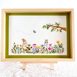 刺繍絵『うさぎたちの花庭 』 【受注品】