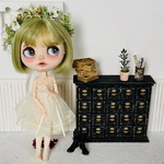 Ｎｏ．antiquecabinet ミニチュア 棚 ドールハウス １／６ ブライス リカちゃん 家具 小物 アンティーク 背景ボード 