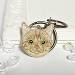  【 オーダー 】茶トラ猫さんのお顔刺繍キーホルダー 大サイズ ハンドメイド kagisippo7  うちの子オーダー うちの子グッズ