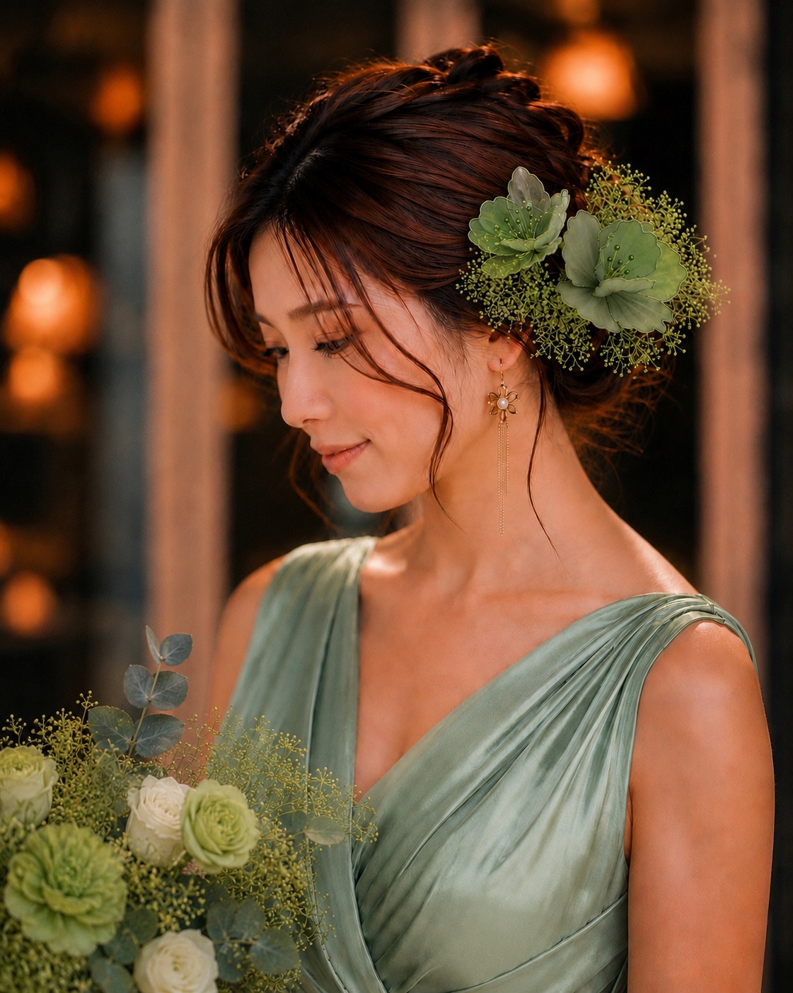 グリーン系カラードレス 髪飾り ( 結婚式 成人式 イベント) - sheer