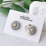 【ブルー】 刺繍ピアス イヤリング フラワー刺繍
