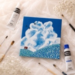 【原画】《あの青空のもとで》｜手描き｜アクリル画｜絵画｜青空｜ネモフィラ｜アート｜インテリア｜一点もの｜キャンバス｜雲