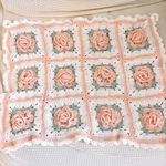 kabuki0808様オーダー品♡手編み🌸ピーチピンクのバラのブランケット