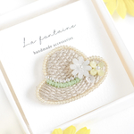 麦わら帽子の刺繍ブローチ｜夏を楽しむアクセサリー　イエロー　黄色　グリーン　花　ビタミンカラー　ギフト対応