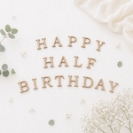 【送料込】粘着タック付　ハーフバースデー　HALF BIRTHDAY レターバナー　誕生日　1/2バースデー ハッピーバースデー　木製　飾り　バースデーバナー　粘着タック付き