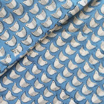 インド ブロックプリント生地 [50cm単位] Sanganeri ホワイトバードonブルー地 鳥 SA IF0563