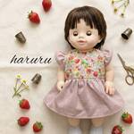 お風呂用ぽぽちゃんの服  ぽぽちゃんの服 フリル袖ワンピースとヘアゴムセット　いちご柄ピンク　Ｌサイズ　ぽぽちゃん　服　着せ替え　人形