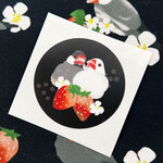 文鳥といちごステッカー（白桜）