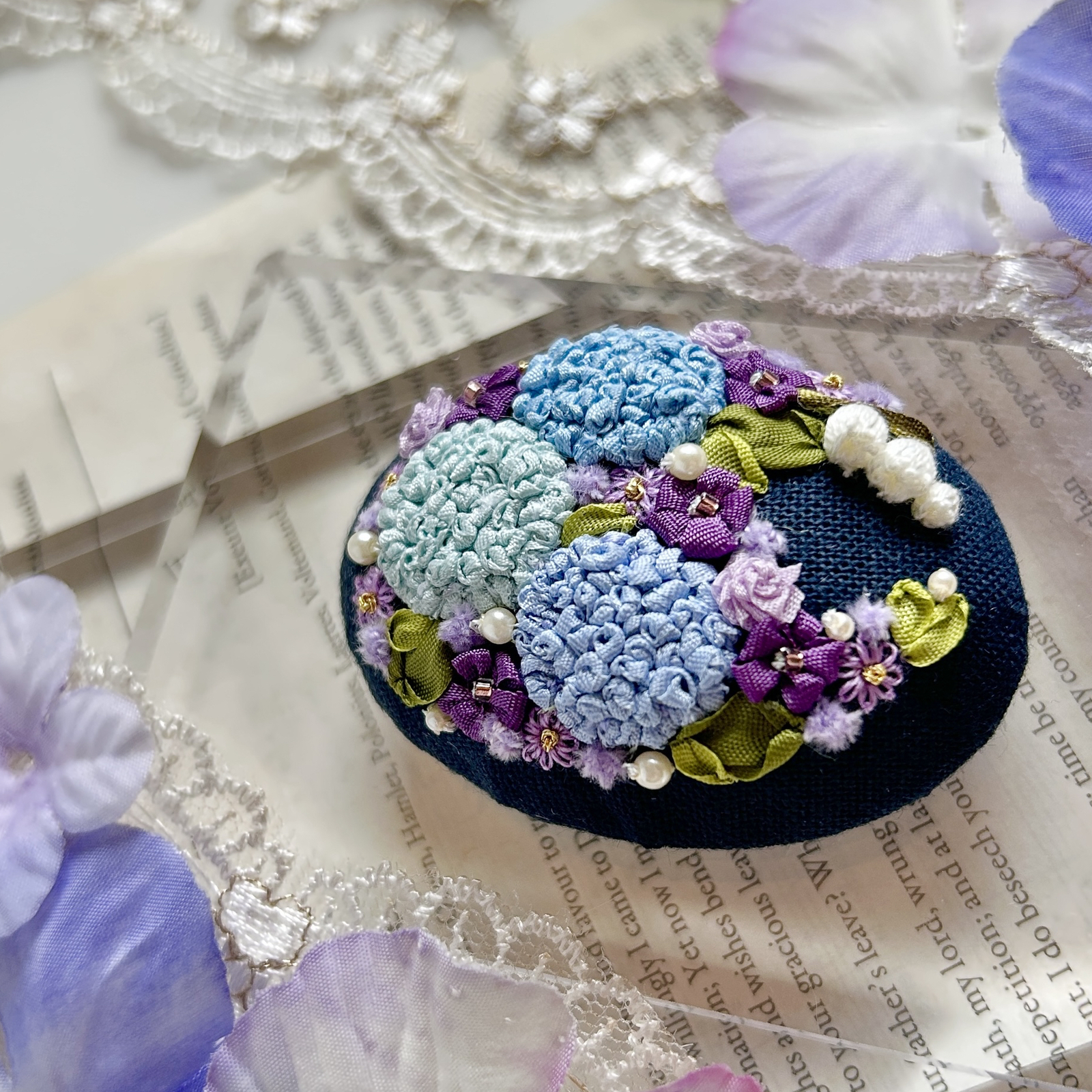 ひまわりのリボン刺繍 ブローチ ヘアゴム チャーム／軽い 選べる