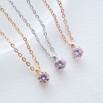 つけっぱなしOK！ピンクのキュービックジルコニアの1粒ネックレス【AAAランク】ゴールド/シルバー　サージカルステンレス　金属アレルギー対応