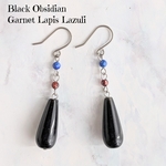 天然石ピアス 【ブラックオブシディアン&ガーネット&ラピスラズリ】obsidian