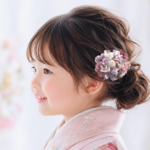 ミニクリップ髪飾り＆ポンポンフラワ❁ミスティーパープル❁　七五三髪飾り　髪飾り　ヘアクリップ　ヘアピン　三歳　和飾り　七五三　753　前撮り　発表会　浴衣