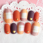 再販3♡RUNA♪オレンジブラウンブランケットネイルチップ