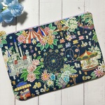 【受注制作】ハンドメイド　ユキエモン　デコレーションパーク　ネイビー　ふんわり　大きめ　A5 手帳　ポーチ