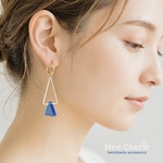 clear blue✳︎twin  triangle plate✧ °イヤリング／フープイヤリング／カラフル／三角／ピアス