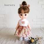 ワンピースとヘアゴムセット　花柄７　Ｍサイズ　メルちゃん　服　ソランちゃん　レミンちゃん　ネネちゃん