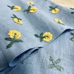 【数量限定】Blueたんぽぽ刺繍　コットンリネン　ソファーカバー