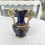 フランスヴィンテージ 一輪挿し｜リモージュ焼き 深みのあるコバルトブルー 華やかな金彩 ｜1900年代後半
