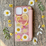 クリア手帳型ケース＊ハートレモンとジュリアン＊押し花スマホケース
