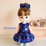 ワンピースとヘアゴムセット　星空柄　Ｍサイズ　メルちゃん　ソランちゃん　レミンちゃん　ネネちゃん　服