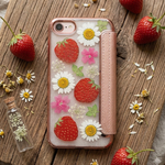 iPhoneクリア手帳型＊いちご＆ノースポール＊押し花スマホケース
