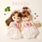 限定！　パフワンピースとヘアゴムセット　いちご柄　Mサイズ　メルちゃん　ソランちゃん　レミンちゃん　服　人形　きせかえ　着せ替え服