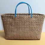 アクアブルーの持ち手 カゴバック