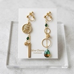 teardrop✳︎green✳︎gold／ネジバネイヤリング