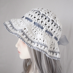 ラメ糸輝く透かし編みの麦わら帽子 straw hat 009  ストローハット 大人用