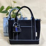トートバッグ（ブラック & アクアブルー）ミニチュアトートバッグタッセルチャーム付き　帆布　ミニトート　大人可愛い　おしゃれ　2色使い　Dかん付き　